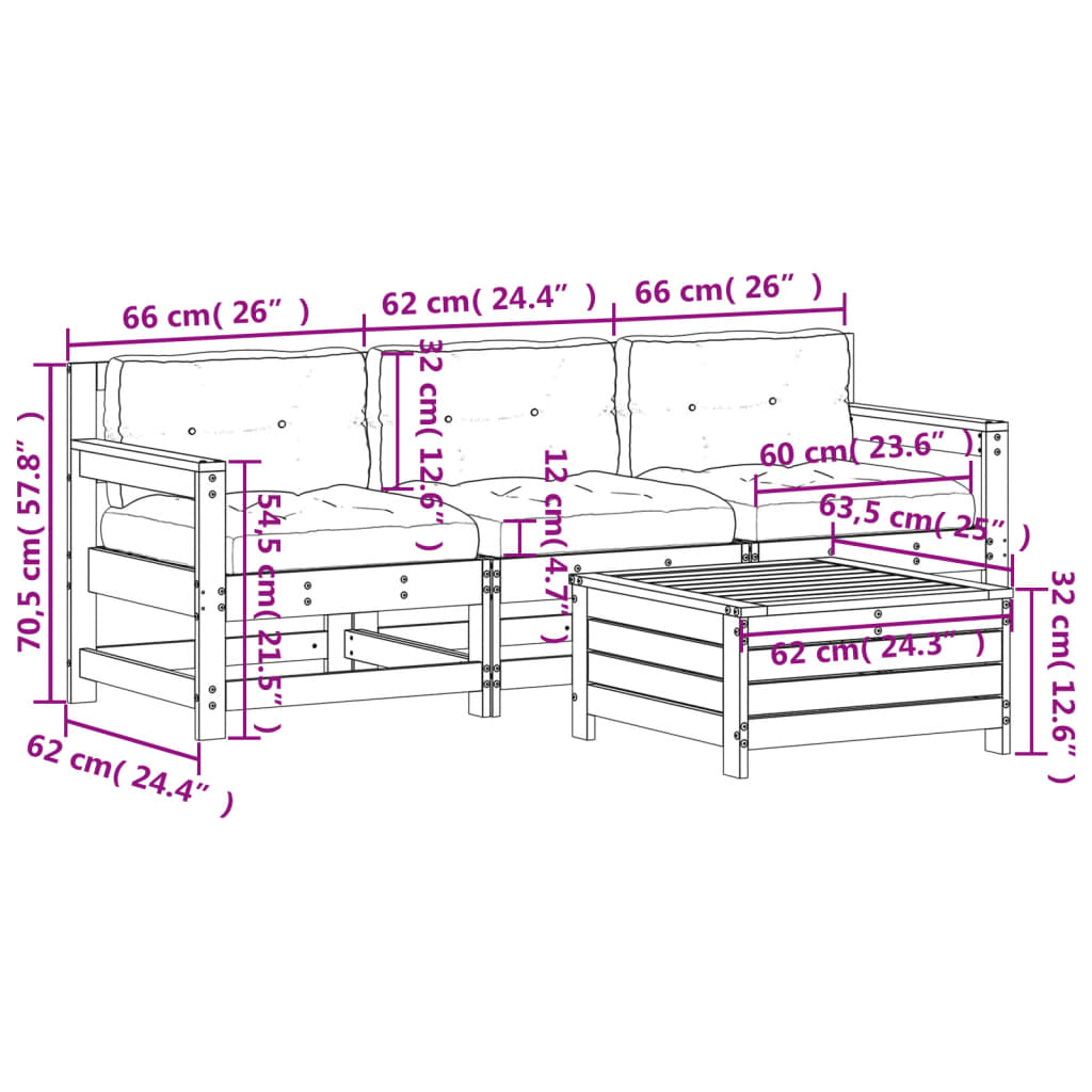 vidaXL 4-tlg. Garten-Lounge-Set mit Kissen Massivholz Douglasie