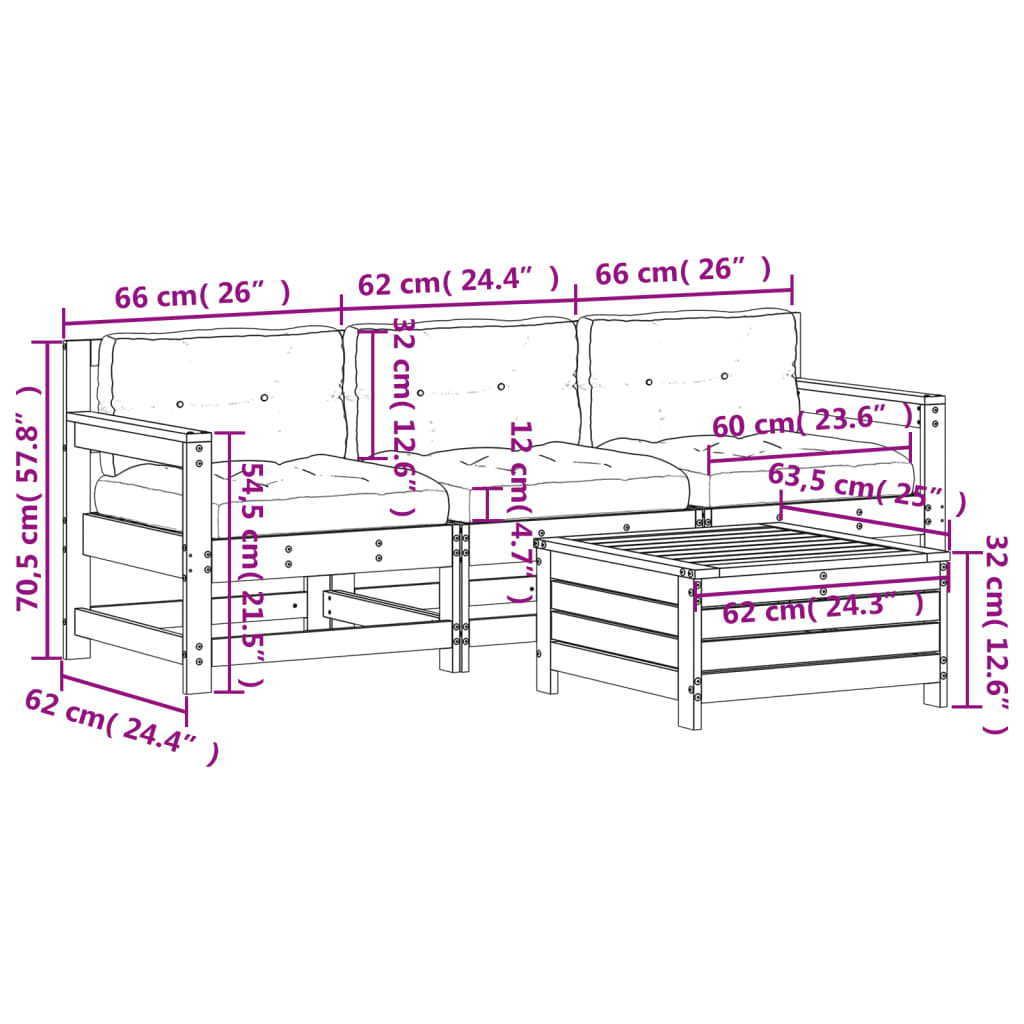 vidaXL 4-tlg. Garten-Lounge-Set mit Kissen Kiefernholz Imprägniert
