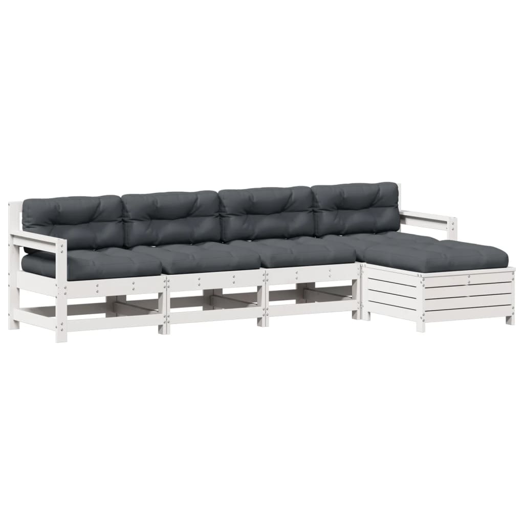 vidaXL 5-tlg. Garten-Lounge-Set mit Kissen Weiß Massivholz Kiefer