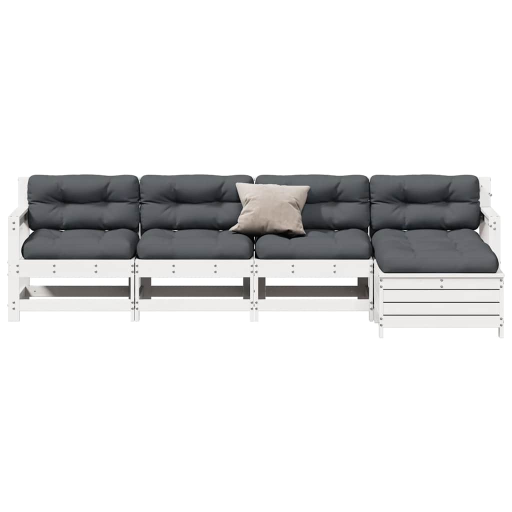 vidaXL 5-tlg. Garten-Lounge-Set mit Kissen Weiß Massivholz Kiefer