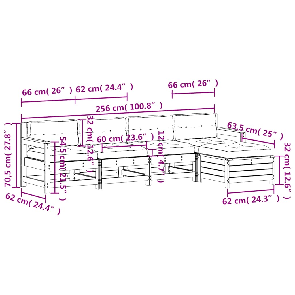 vidaXL 5-tlg. Garten-Lounge-Set mit Kissen Weiß Massivholz Kiefer