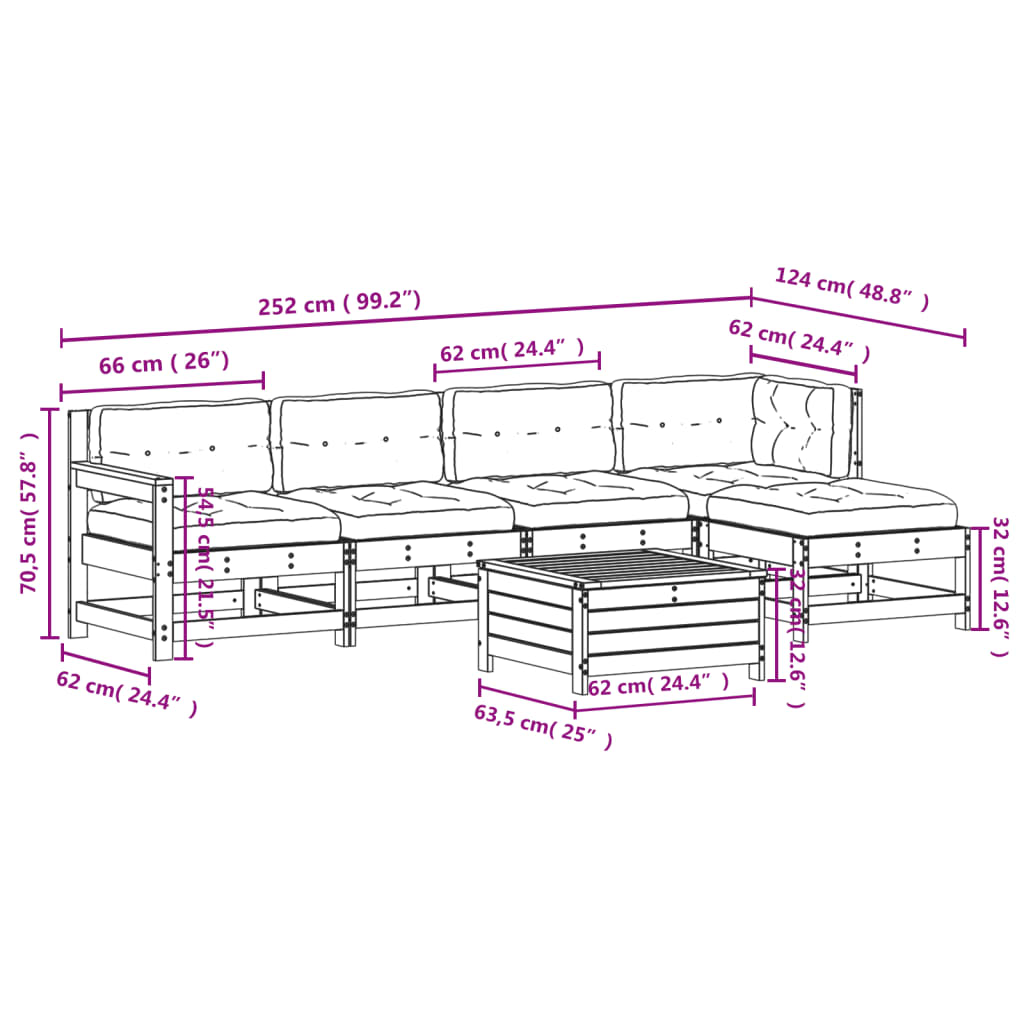 vidaXL 6-tlg. Garten-Lounge-Set mit Kissen Massivholz Kiefer