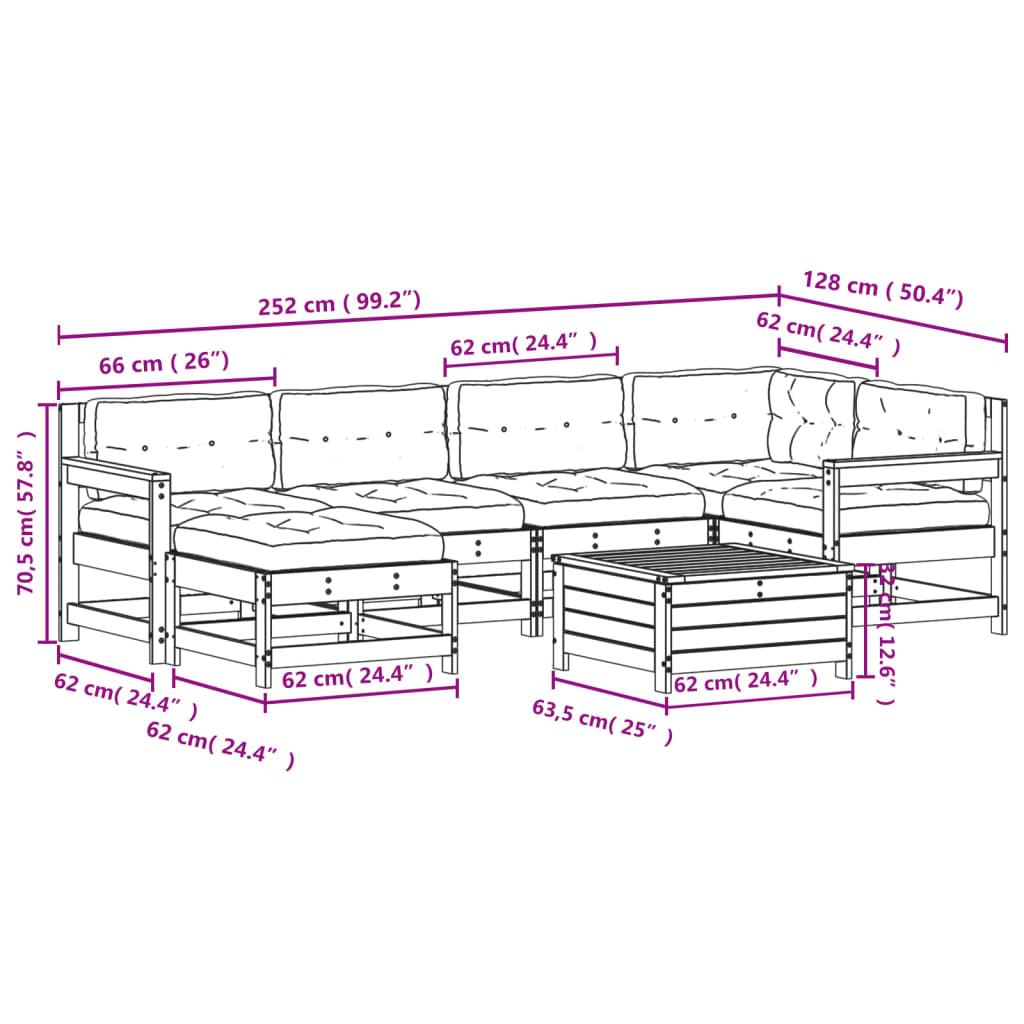 vidaXL 7-tlg. Garten-Lounge-Set mit Kissen Massivholz Kiefer