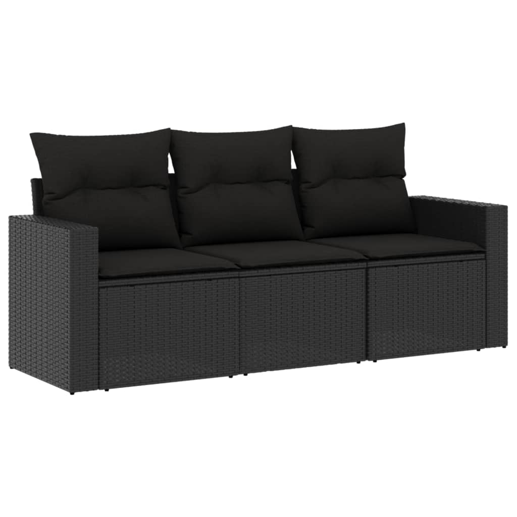 vidaXL Salon de jardin 3 pièces avec coussins Noir Résine tressée