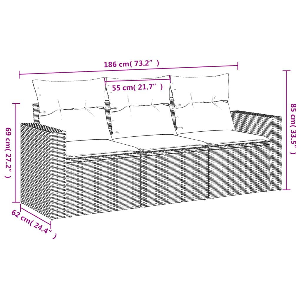 vidaXL Salon de jardin 3 pièces avec coussins Noir Résine tressée
