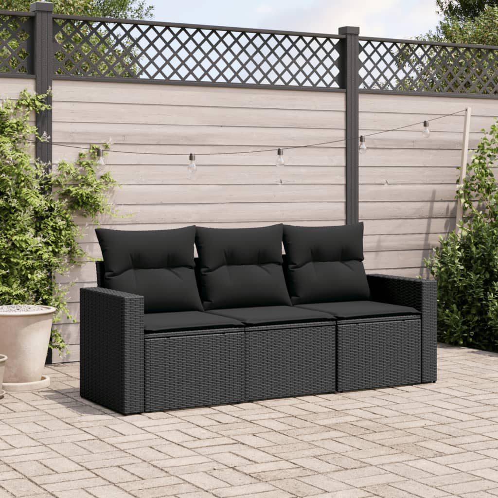 vidaXL Salon de jardin 3 pièces avec coussins Noir Résine tressée