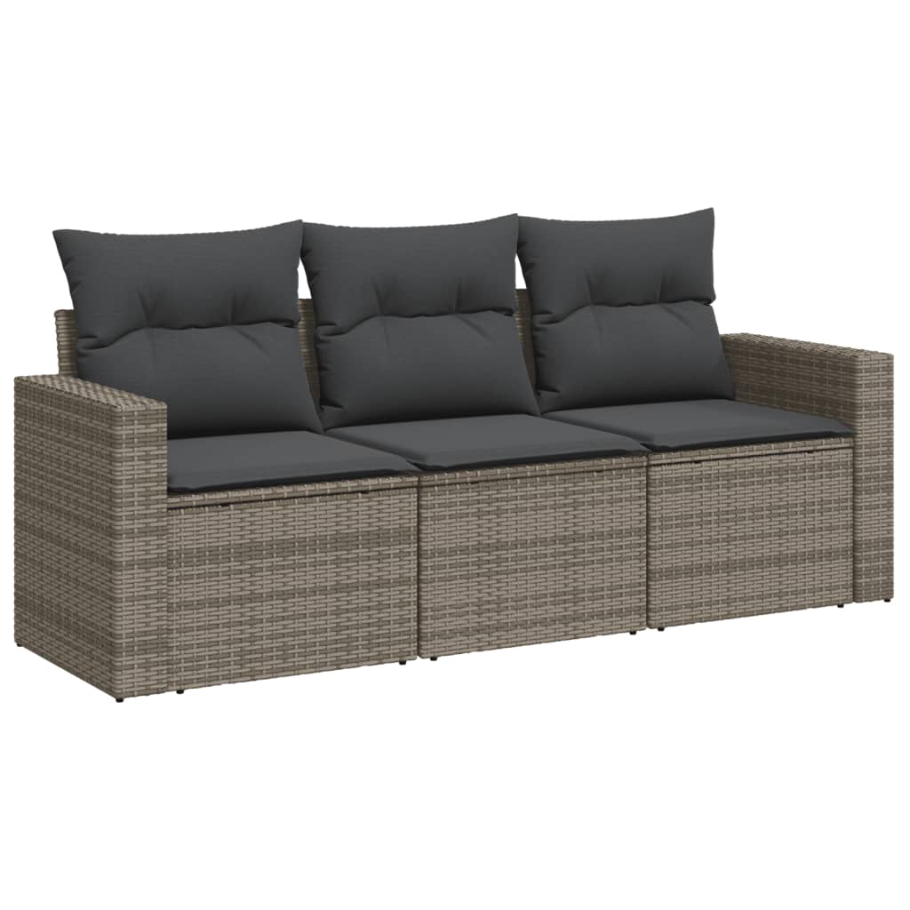 vidaXL Salon de jardin 3 pcs avec coussins Gris Résine tressée