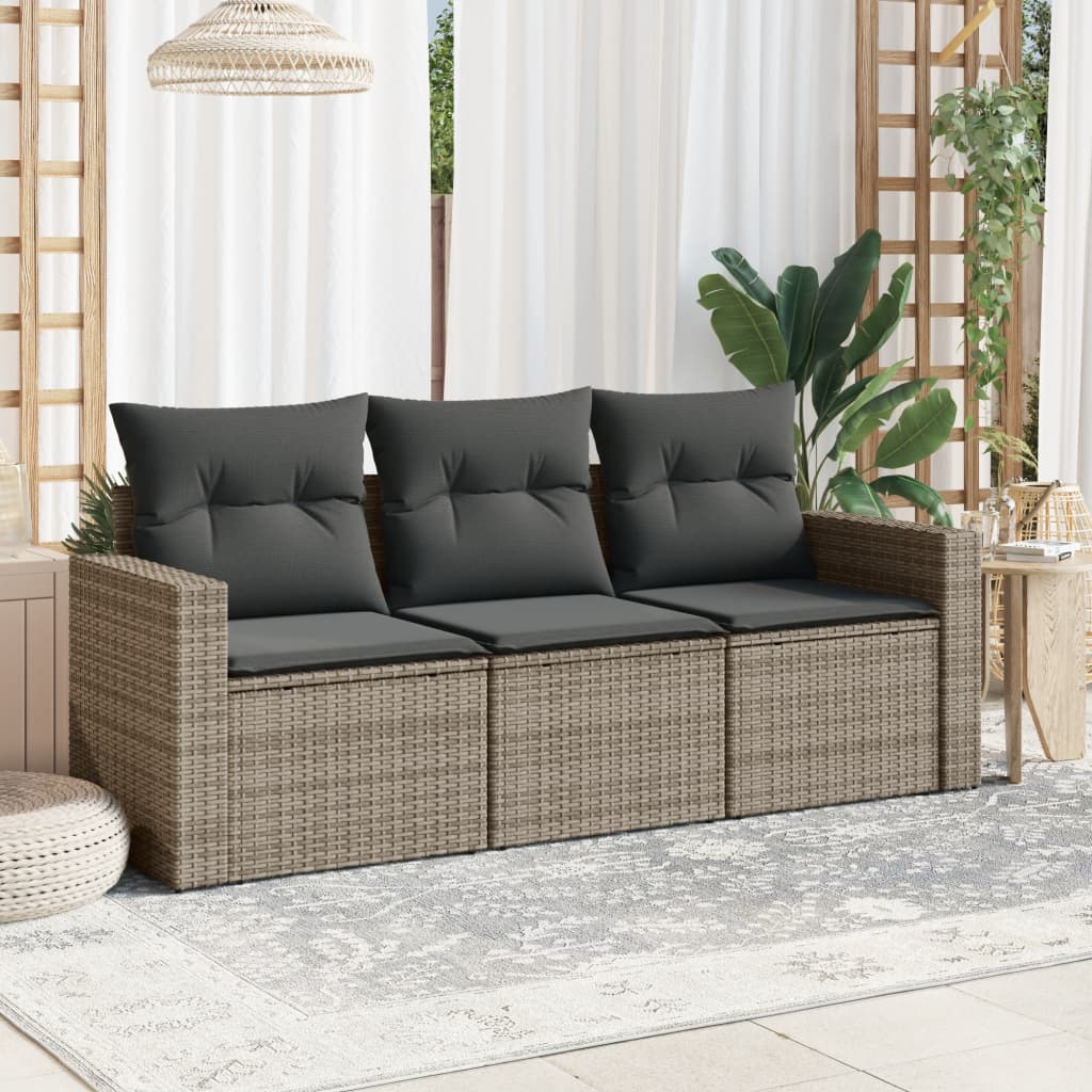 vidaXL Salon de jardin 3 pcs avec coussins Gris Résine tressée
