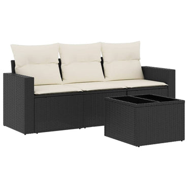 vidaXL Salon de jardin 4 pcs avec coussins résine tressée noir