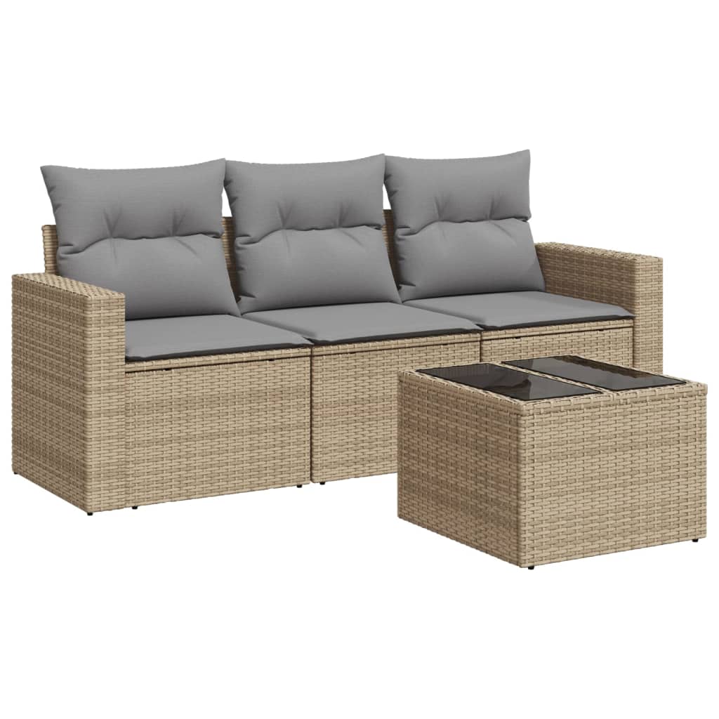 vidaXL Ensemble de canapés de jardin 4 pcs avec coussins en résine tressée beige