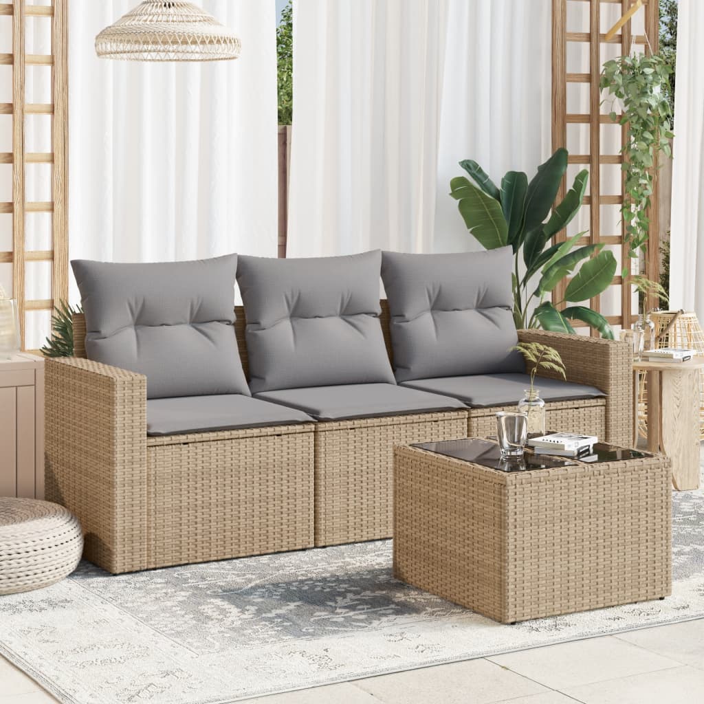 vidaXL Ensemble de canapés de jardin 4 pcs avec coussins en résine tressée beige