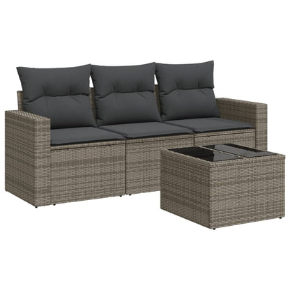 vidaXL Salon de jardin 4 pcs avec coussins Gris Résine tressée