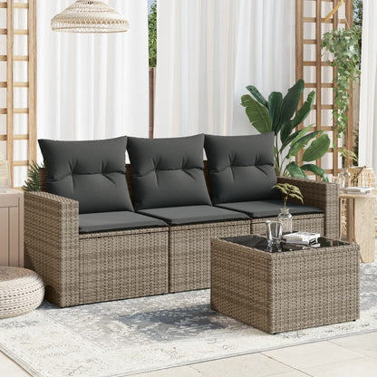 vidaXL Salon de jardin 4 pcs avec coussins Gris Résine tressée