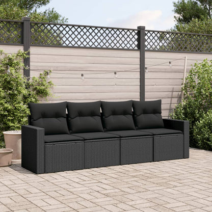 vidaXL Salon de jardin 4 pièces avec coussins résine tressée noir