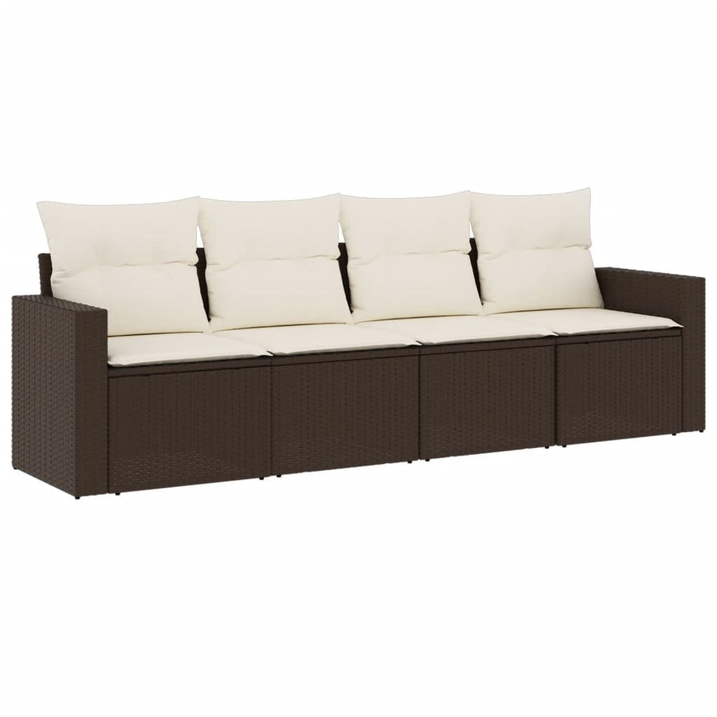 vidaXL Salon de jardin 4 pcs avec coussins résine tressée marron