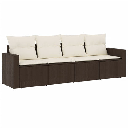 vidaXL Salon de jardin 4 pcs avec coussins résine tressée marron