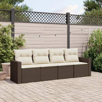 vidaXL Salon de jardin 4 pcs avec coussins résine tressée marron