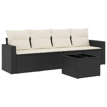 vidaXL Ensemble de canapés de jardin 5 pcs avec coussins, résine tressée noire