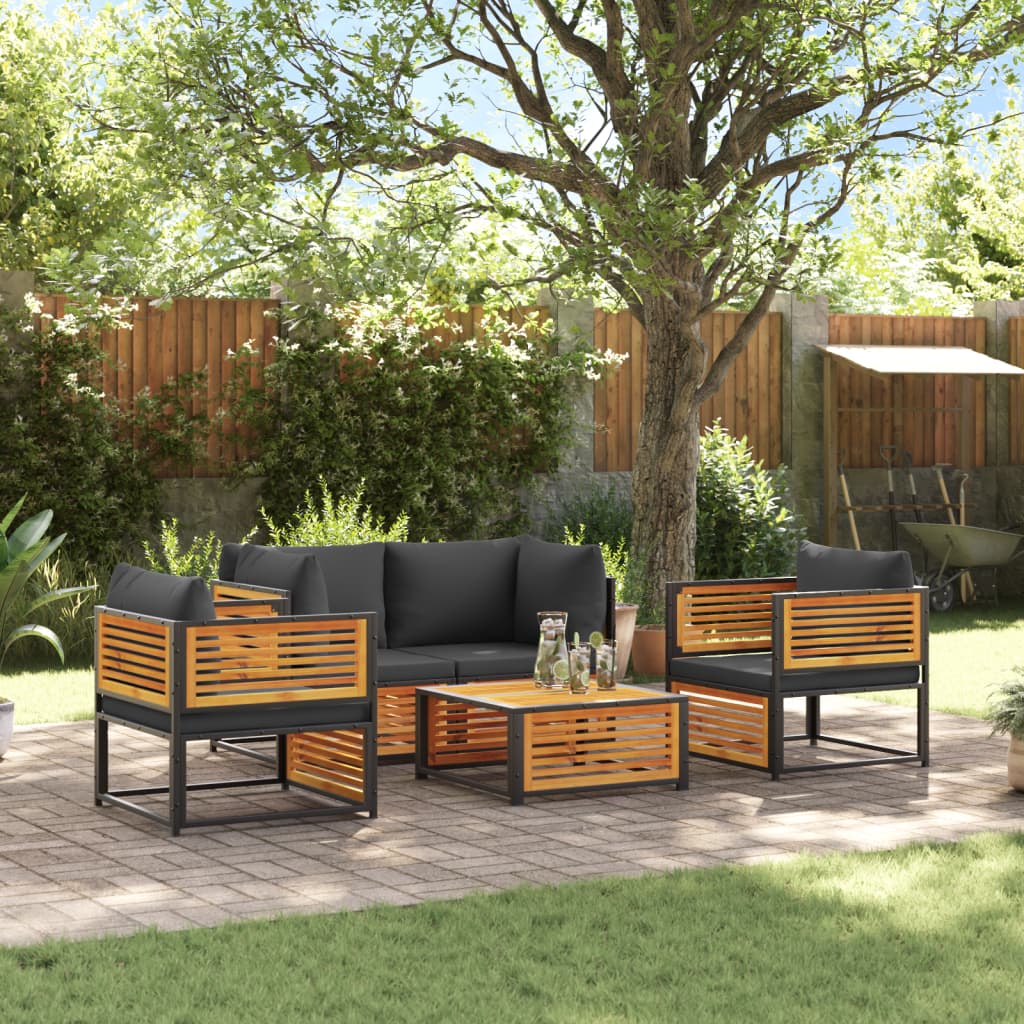 vidaXL 5-tlg. Garten-Sofagarnitur mit Kissen Massivholz Akazie