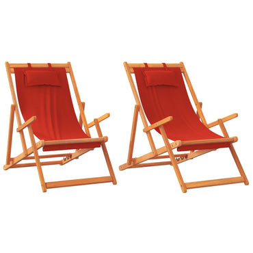vidaXL Chaises de plage pliantes 2 pcs Rouge Tissu