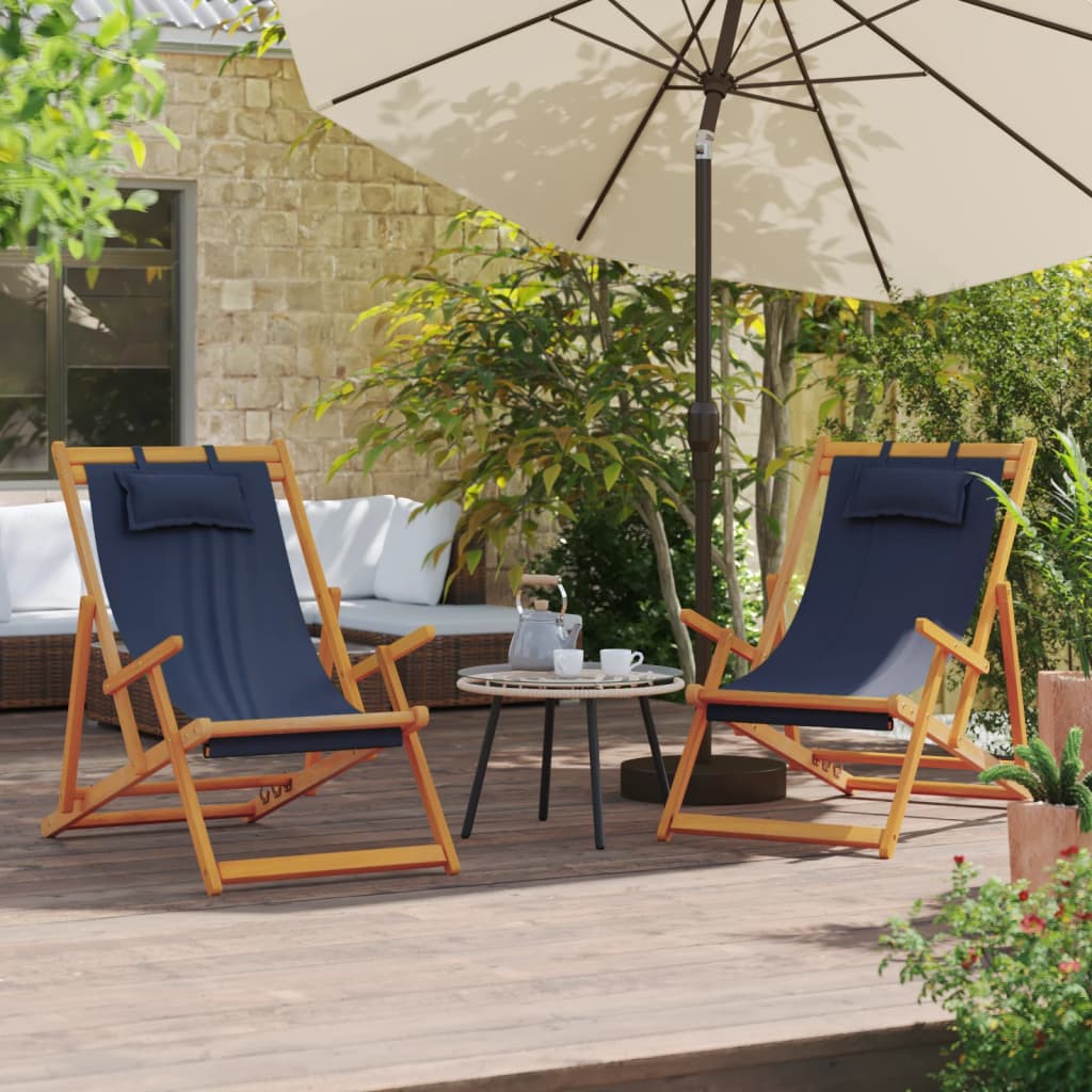 vidaXL Chaises de plage pliables 2 pcs Tissu bleu