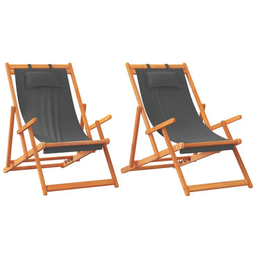 vidaXL Chaises de plage 2 pcs Pliables Gris Tissu