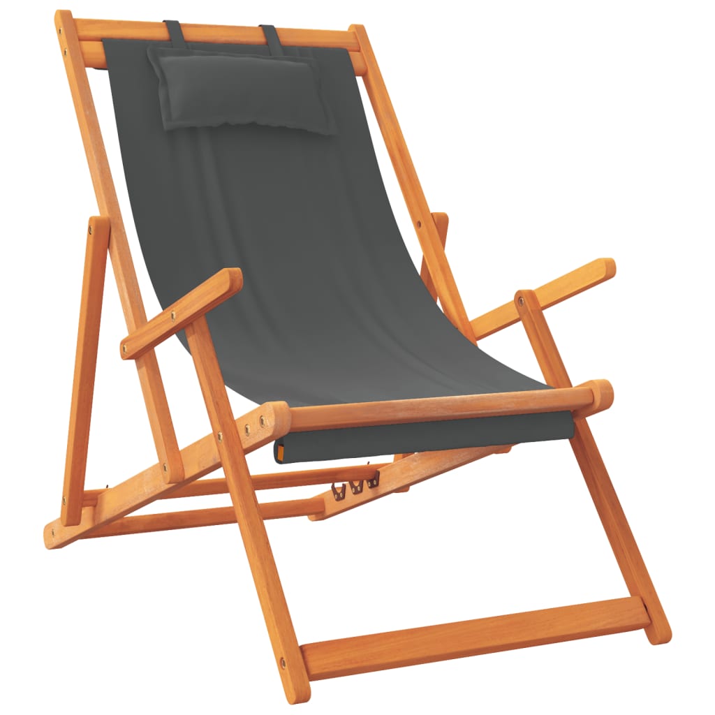vidaXL Chaises de plage 2 pcs Pliables Gris Tissu