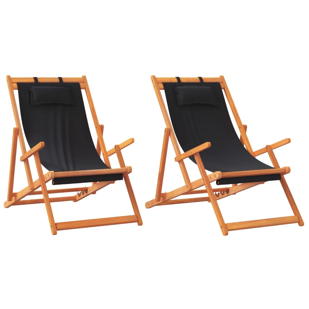 vidaXL Chaises de plage pliables 2 pcs Noir Tissu