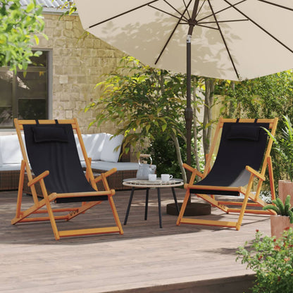 vidaXL Chaises de plage pliables 2 pcs Noir Tissu