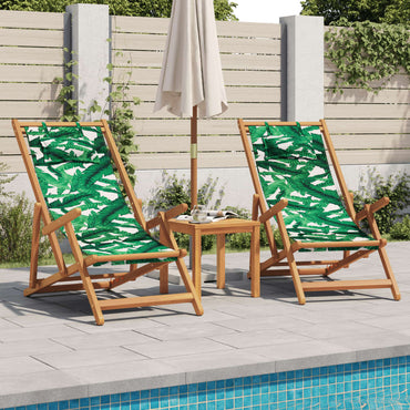 vidaXL Strandstühle 2 Stk. Klappbar Blattmuster Stoff und Massivholz