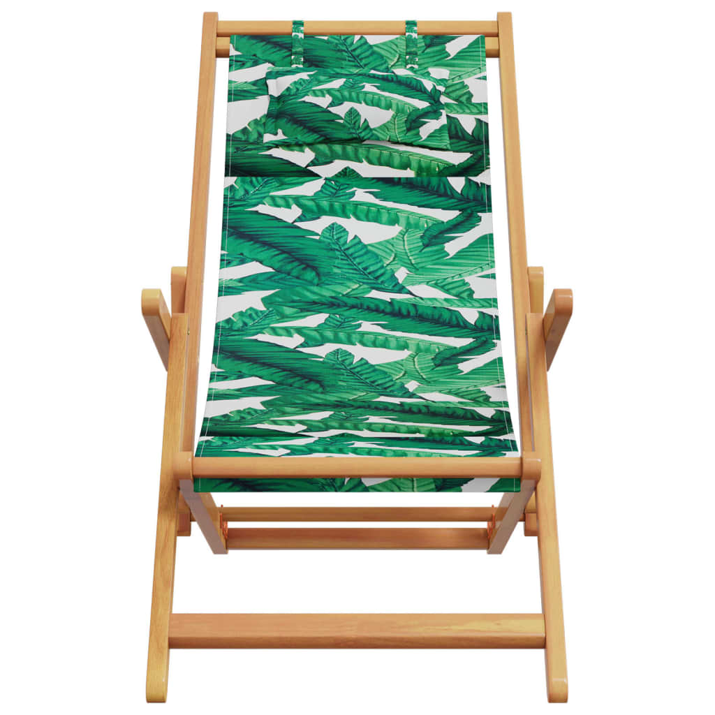 vidaXL Strandstühle 2 Stk. Klappbar Blattmuster Stoff und Massivholz
