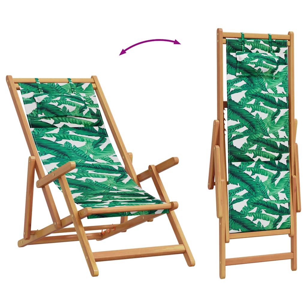 vidaXL Strandstühle 2 Stk. Klappbar Blattmuster Stoff und Massivholz