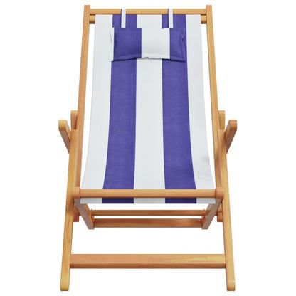 vidaXL Strandstühle 2 Stk. Klappbar Blau Weiß Stoff und Massivholz