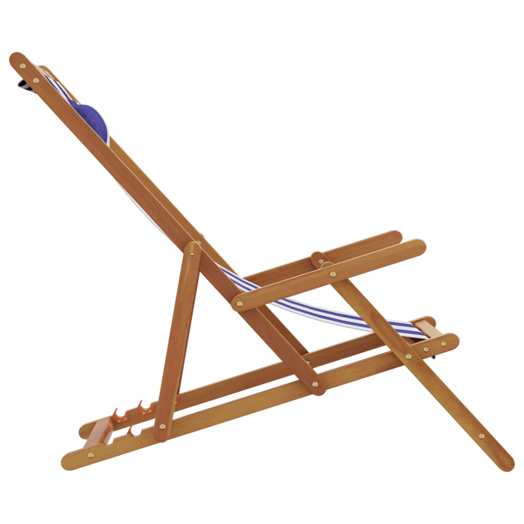 vidaXL Strandstühle 2 Stk. Klappbar Blau Weiß Stoff und Massivholz