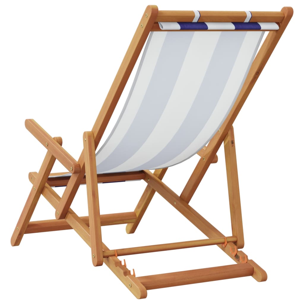 vidaXL Strandstühle 2 Stk. Klappbar Blau Weiß Stoff und Massivholz