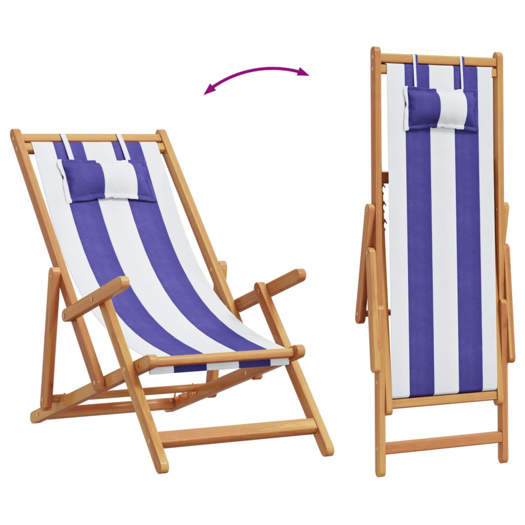 vidaXL Strandstühle 2 Stk. Klappbar Blau Weiß Stoff und Massivholz