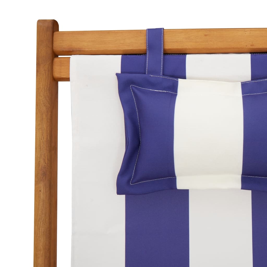 vidaXL Strandstühle 2 Stk. Klappbar Blau Weiß Stoff und Massivholz