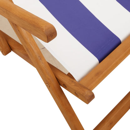 vidaXL Strandstühle 2 Stk. Klappbar Blau Weiß Stoff und Massivholz