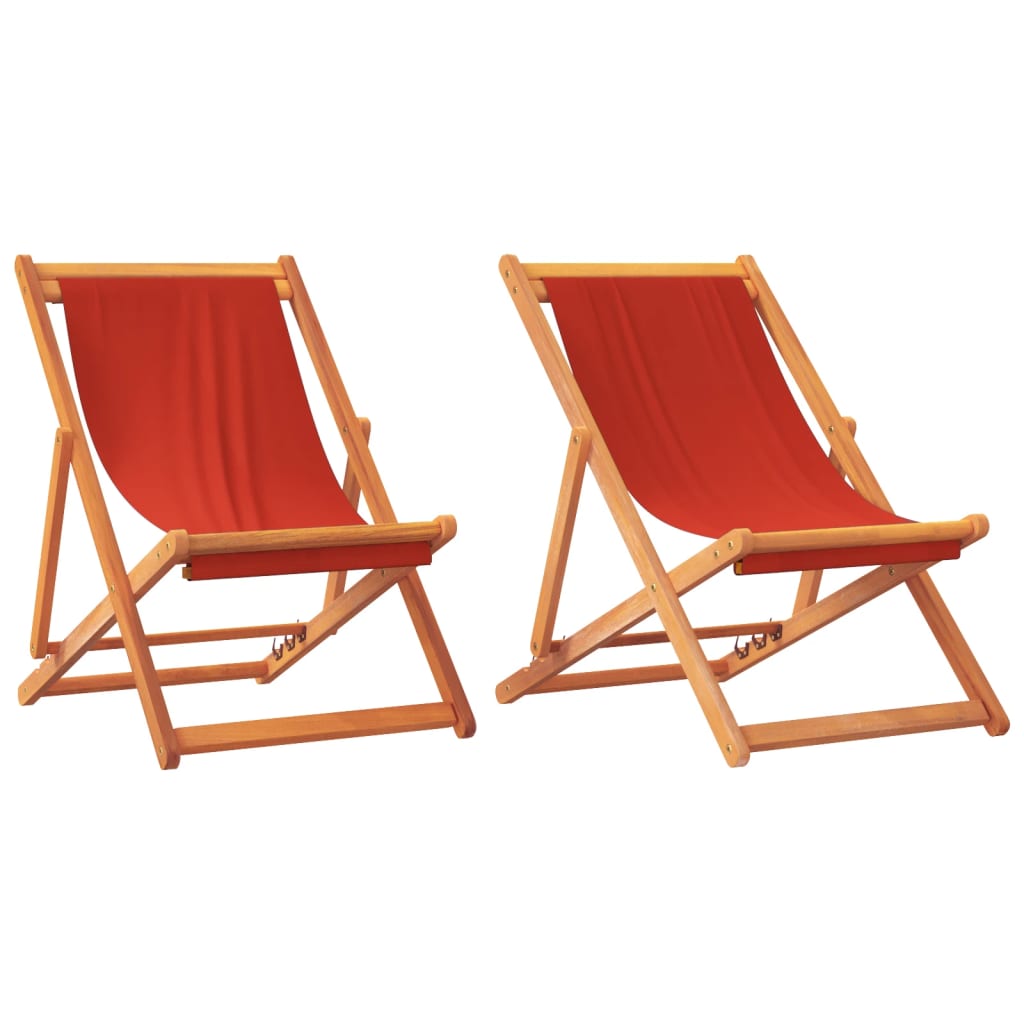 vidaXL Chaises de plage pliantes 2 pcs Rouge Tissu