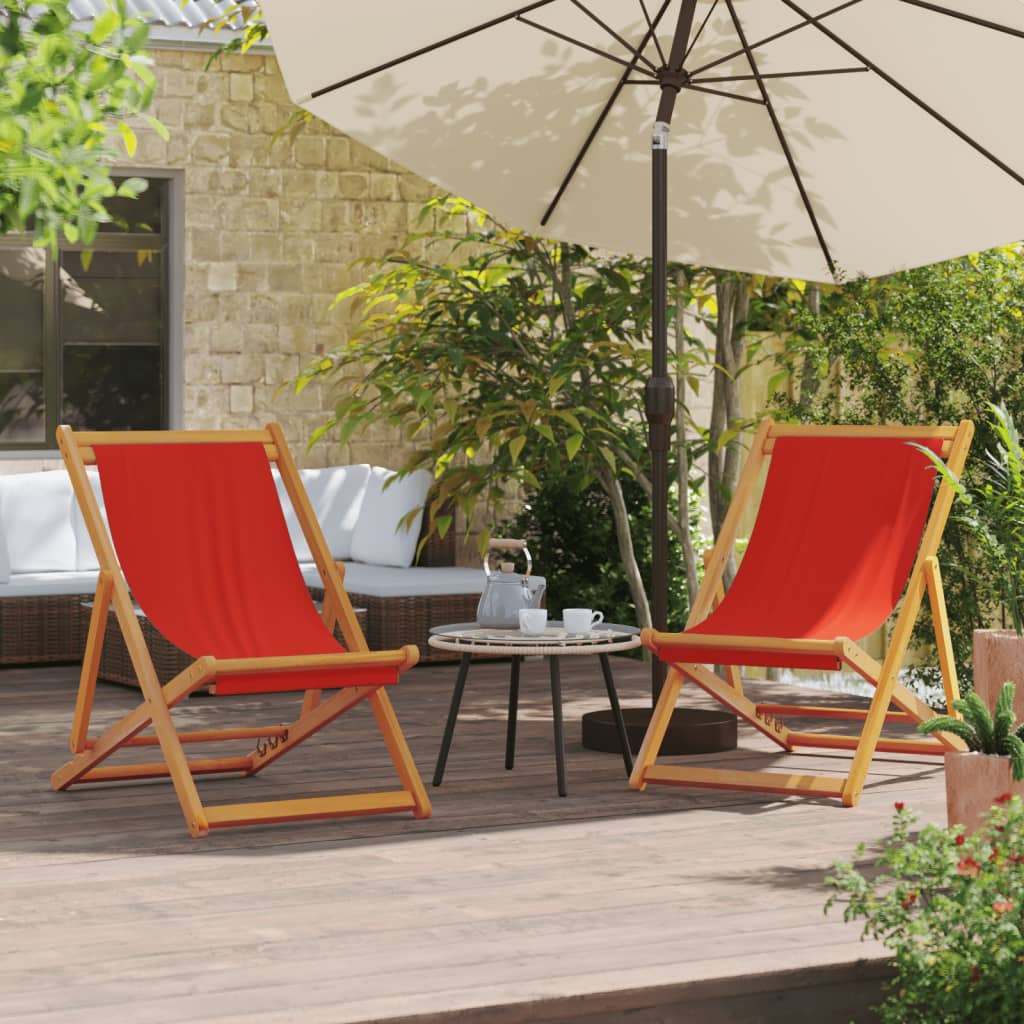 vidaXL Chaises de plage pliantes 2 pcs Rouge Tissu