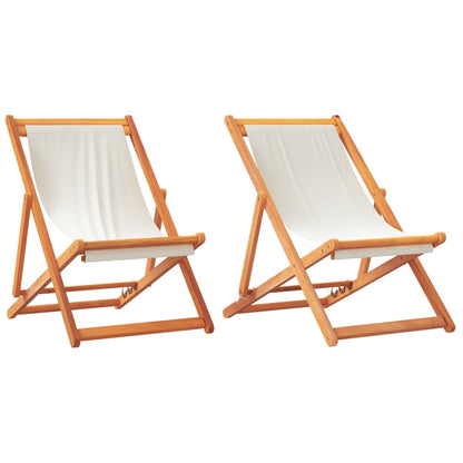 vidaXL Chaises de plage pliables 2 pcs Crème Tissu