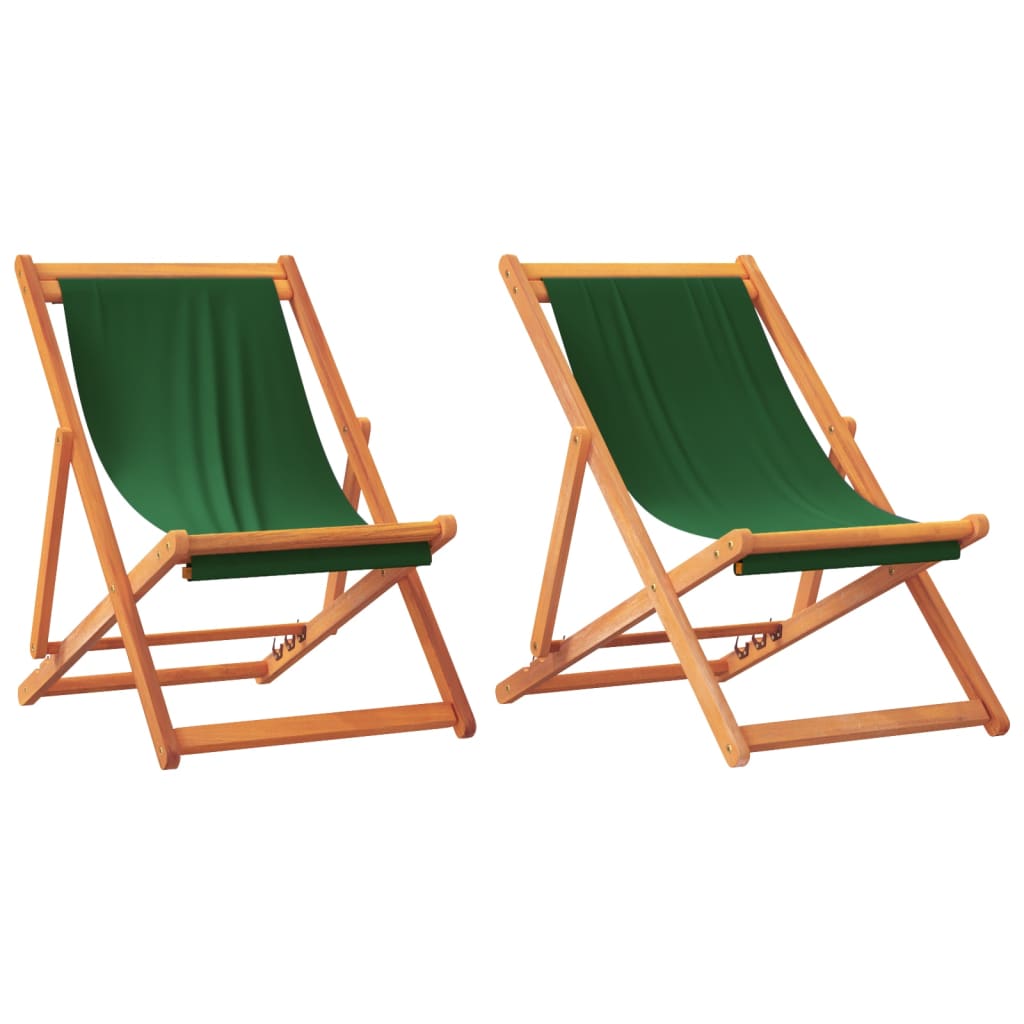 vidaXL Chaises de plage pliables 2 pcs Vert Tissu