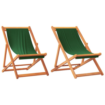 vidaXL Chaises de plage pliables 2 pcs Vert Tissu