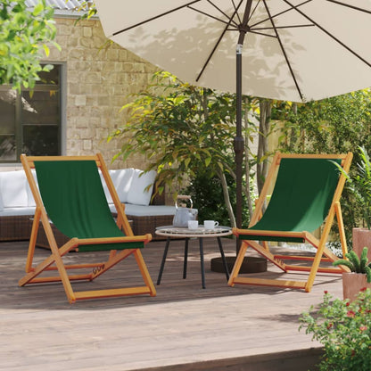vidaXL Chaises de plage pliables 2 pcs Vert Tissu