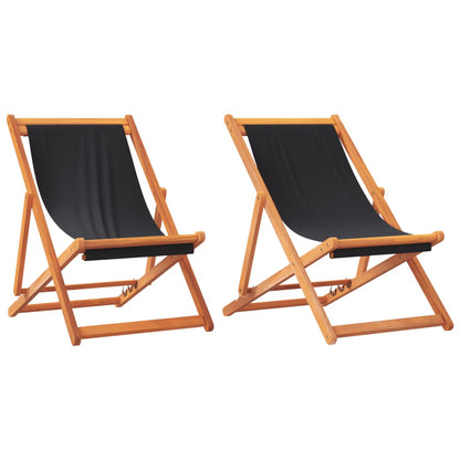 vidaXL Chaises de plage pliables 2 pcs Noir Tissu