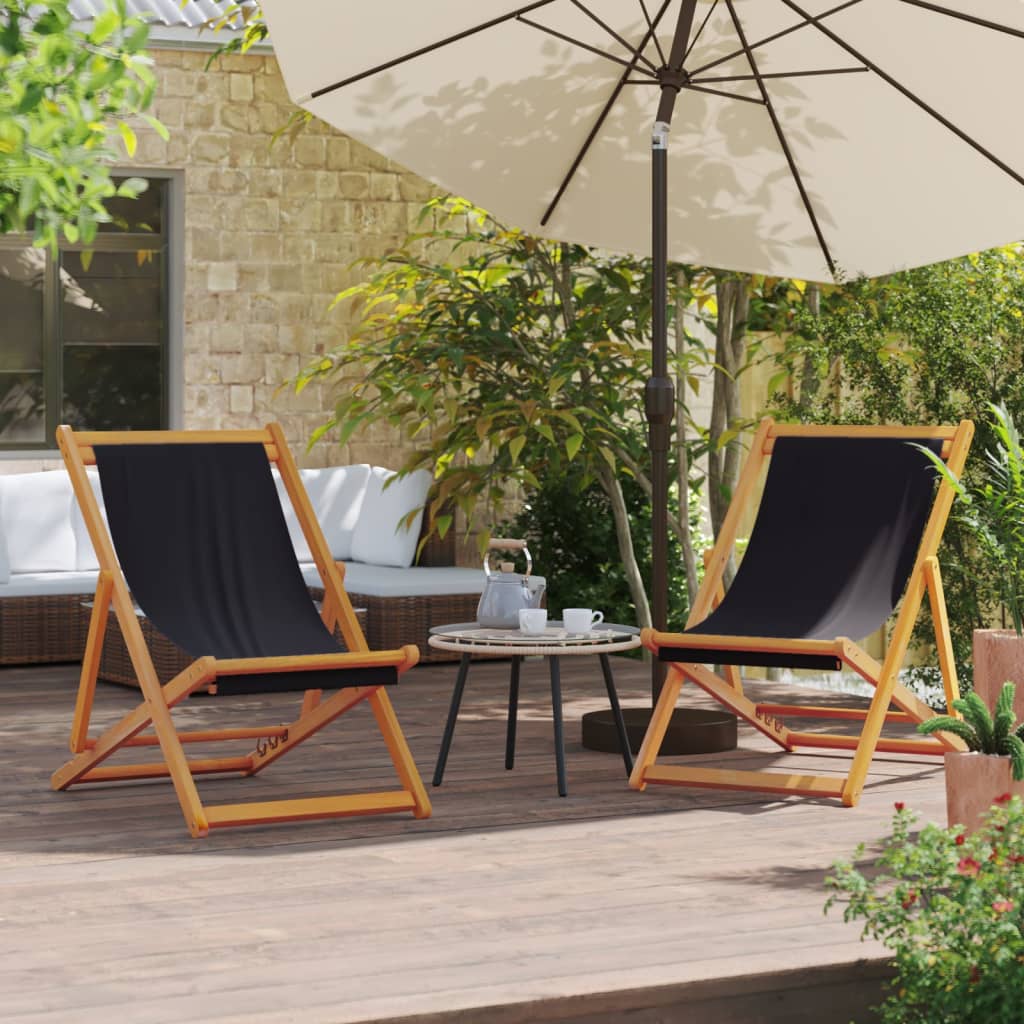vidaXL Chaises de plage pliables 2 pcs Noir Tissu