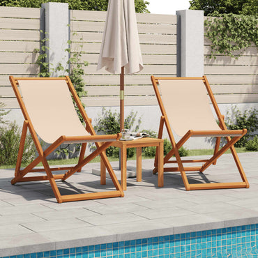 vidaXL Strandstühle 2 Stk. Klappbar Beige Stoff und Massivholz