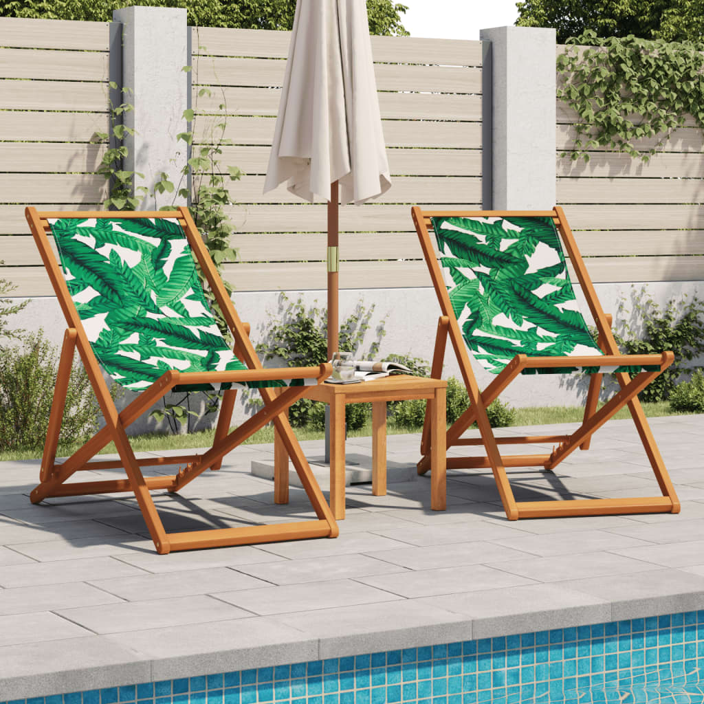 vidaXL Strandstühle 2 Stk. Klappbar Blattmuster Stoff und Massivholz