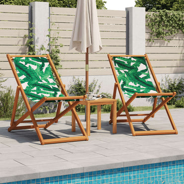 vidaXL Strandstühle 2 Stk. Klappbar Blattmuster Stoff und Massivholz