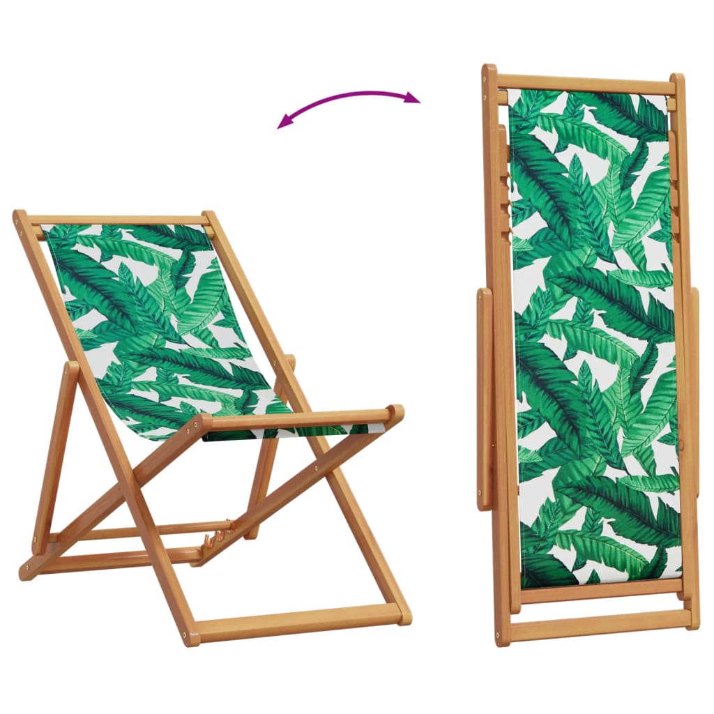 vidaXL Strandstühle 2 Stk. Klappbar Blattmuster Stoff und Massivholz